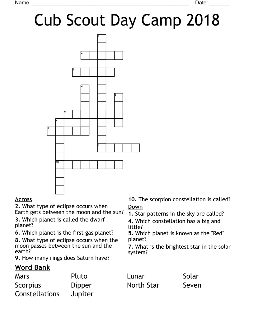 Cub Scout Day Camp 2018 Crossword