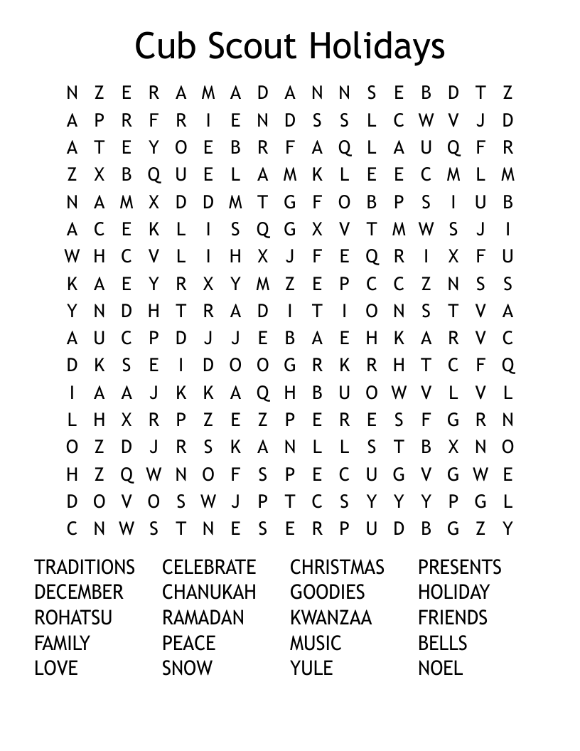 Cub Scout Holidays Word Search
