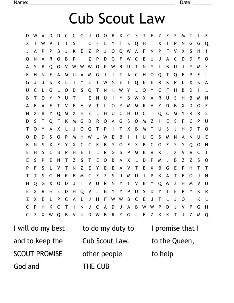 Cub Scout Law Word Search