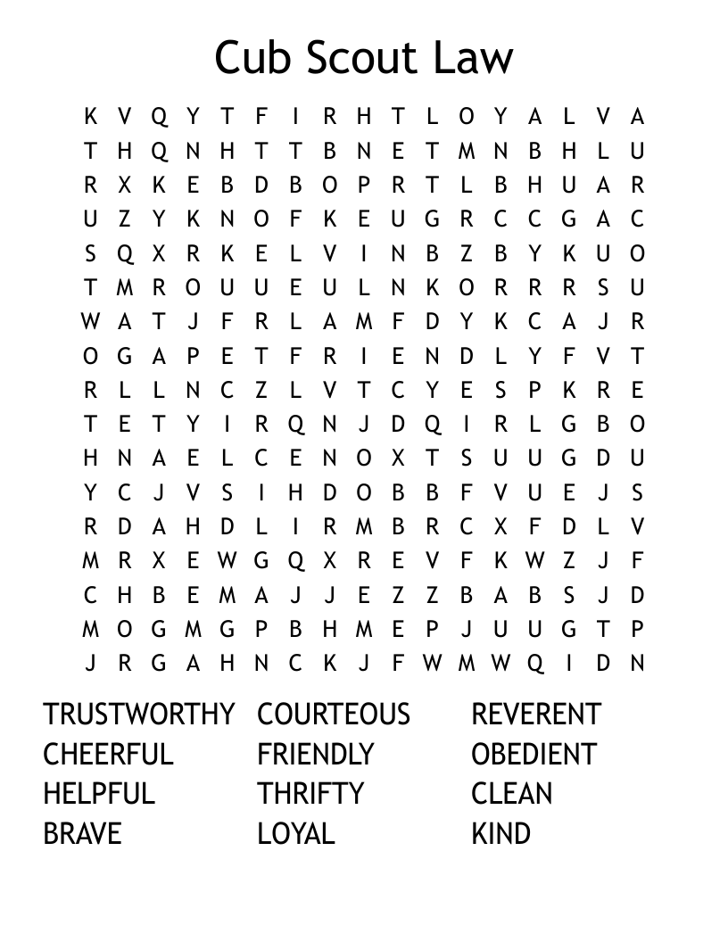 Cub Scout Law Word Search