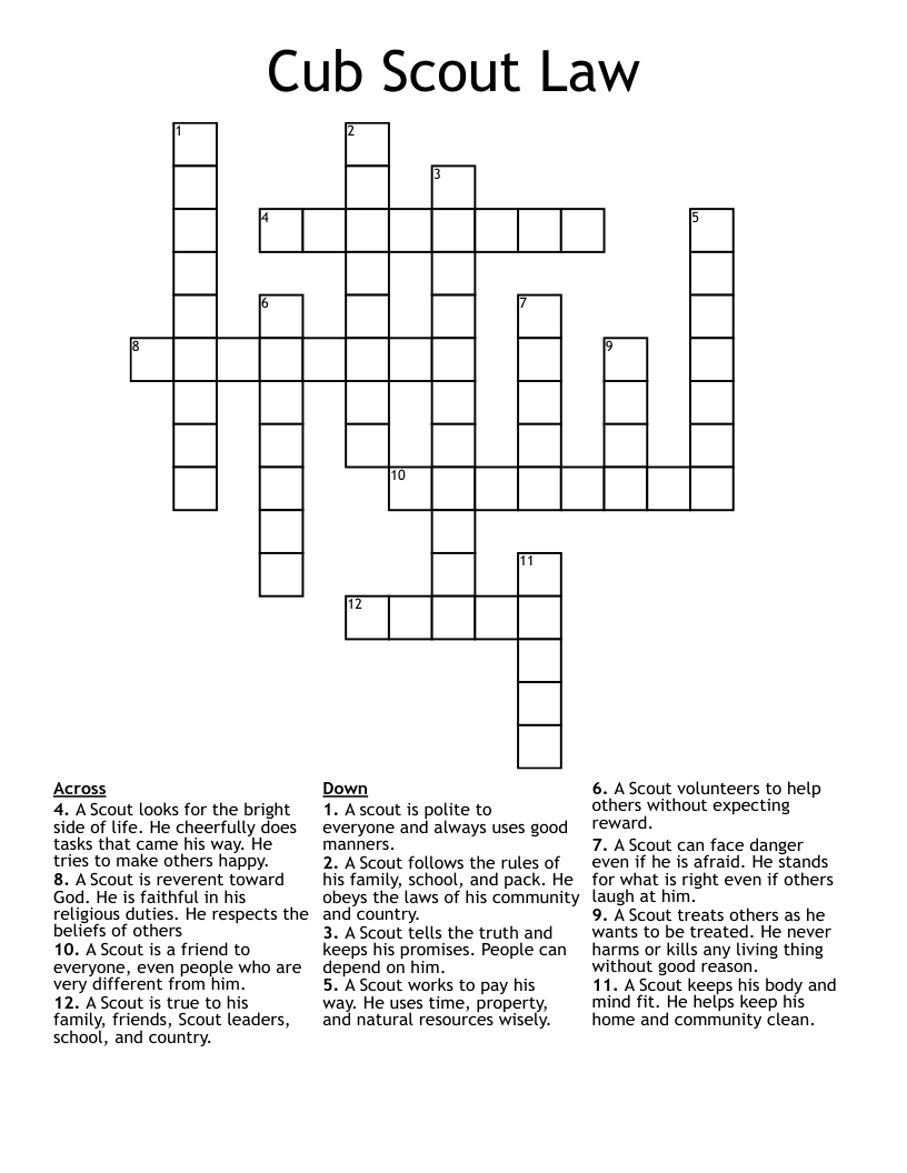 Cub Scout Law Crossword