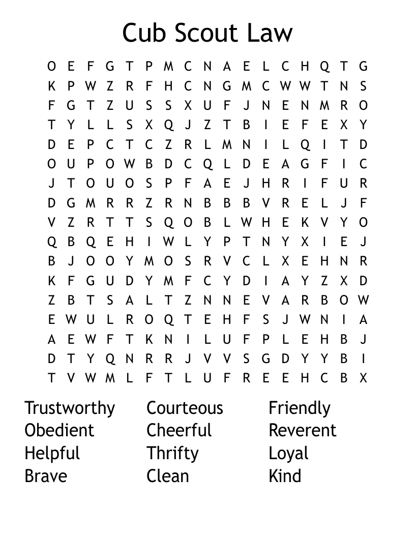 Cub Scout Law Word Search
