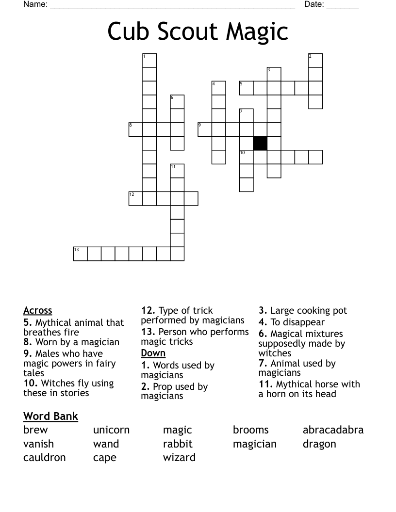 Cub Scout Magic Crossword