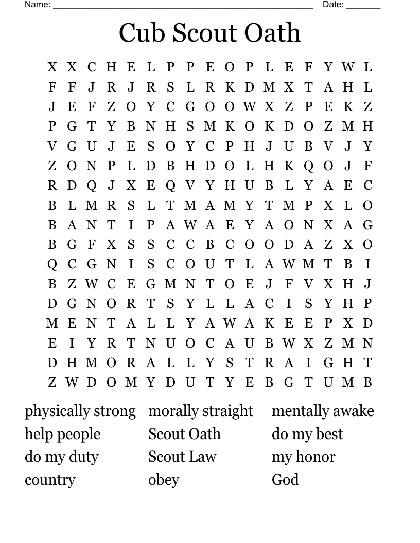 Cub Scout Oath Word Search