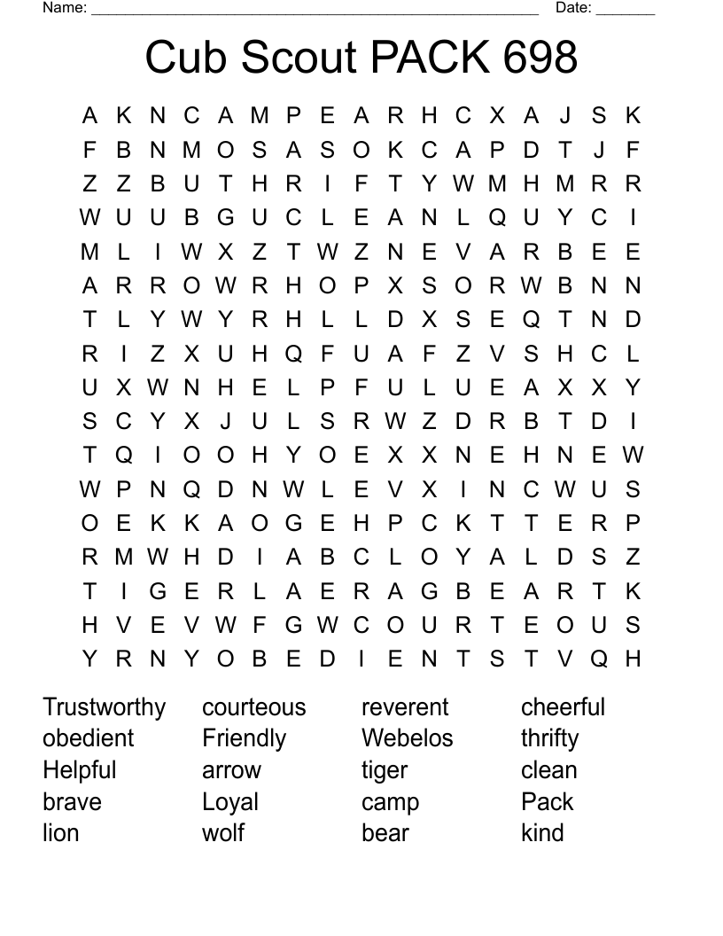 Cub Scout PACK 698 Word Search