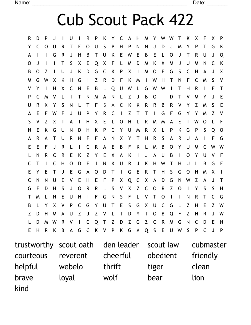 Cub Scout Pack 422 Word Search