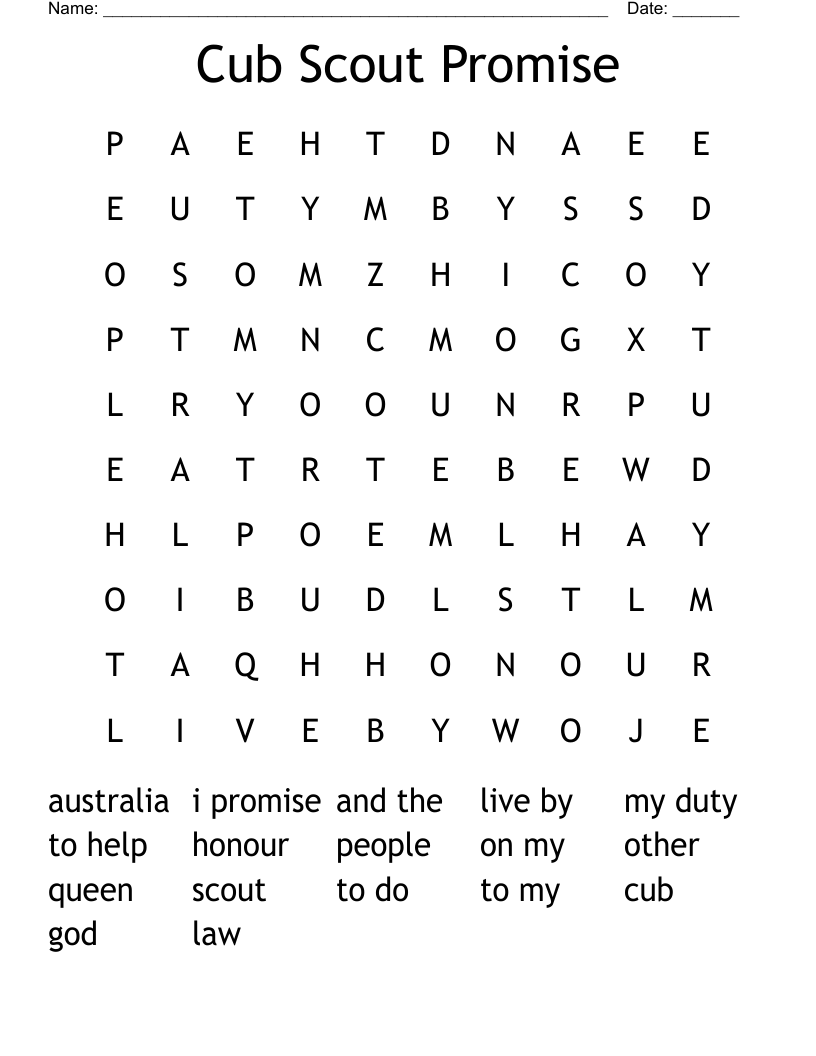 Cub Scout Promise Word Search