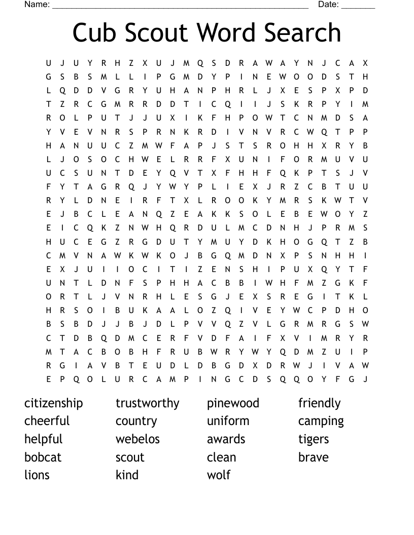 Cub Scout Word Search