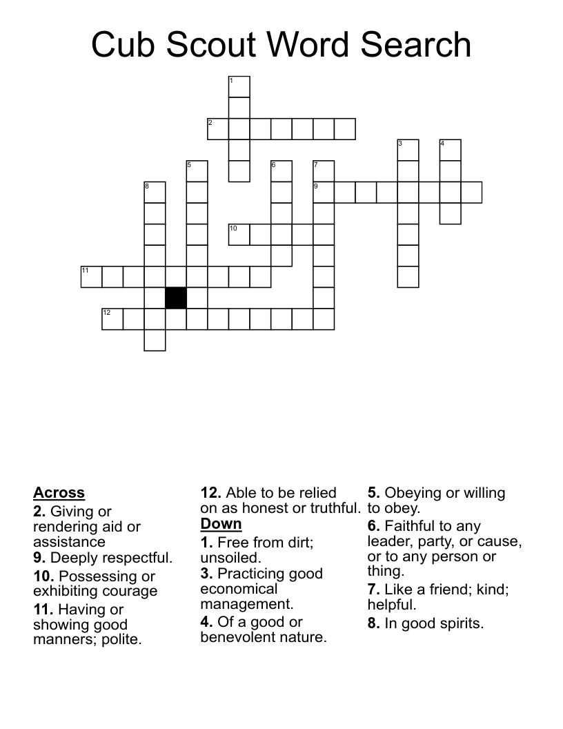 Cub Scout Word Search Crossword