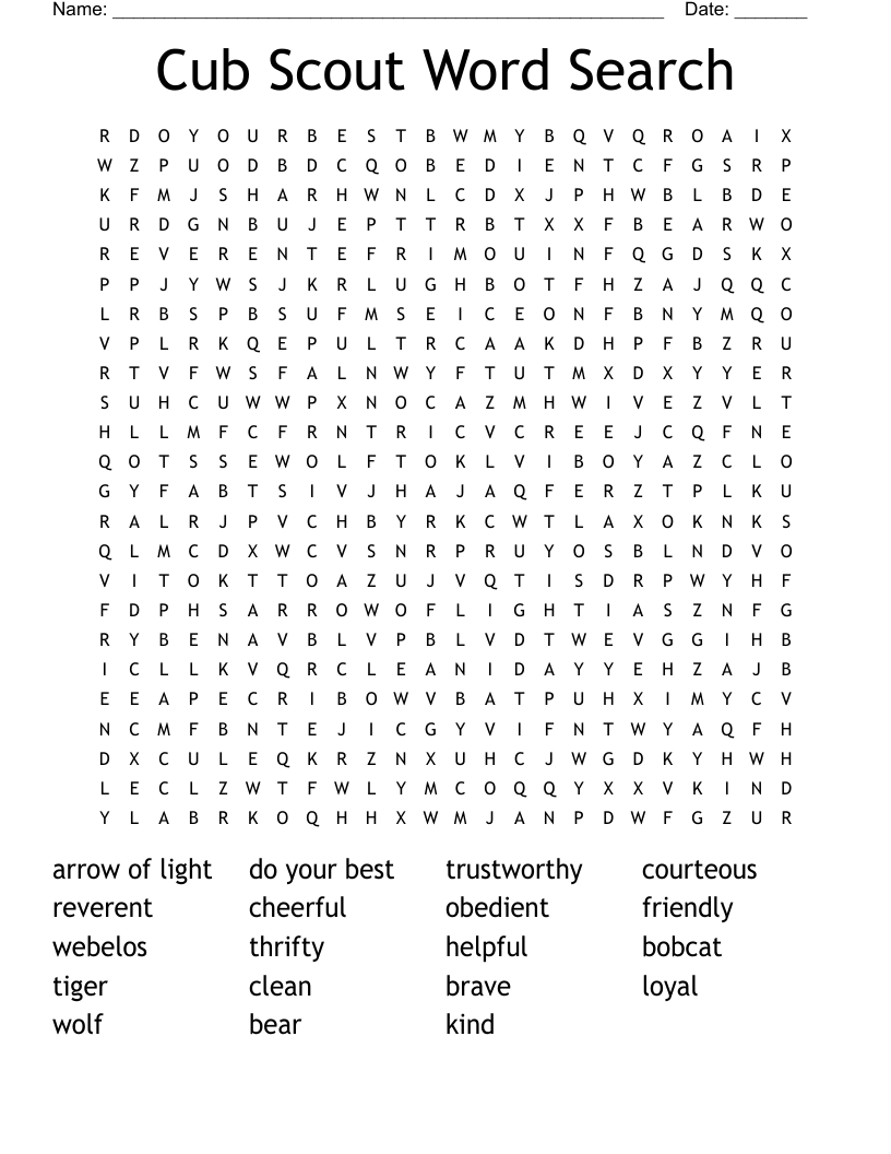 Cub Scout Word Search