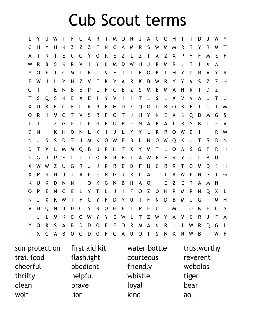 Cub Scout terms Word Search