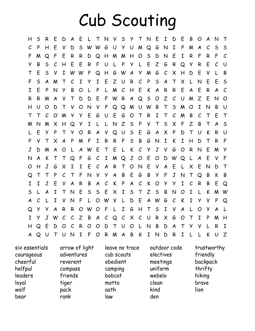 Cub Scouting Word Search