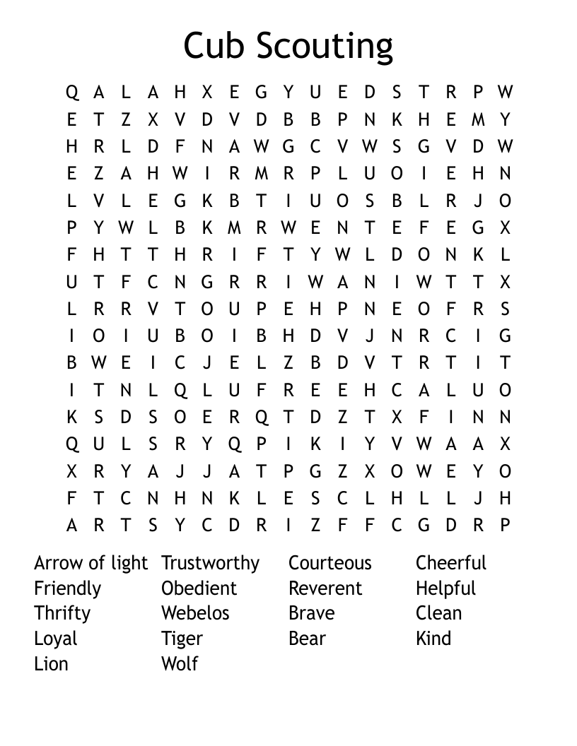 Cub Scouting Word Search