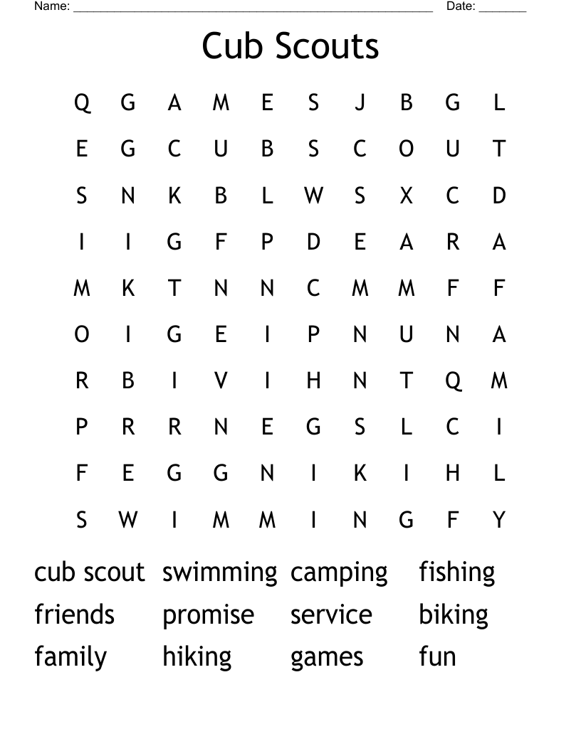 Cub Scouts Word Search