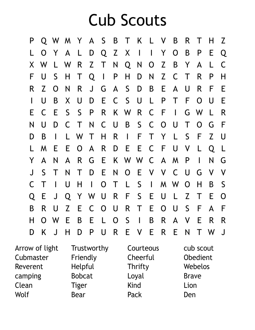 Cub Scouts Word Search