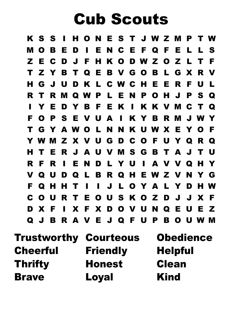 Cub Scouts Word Search