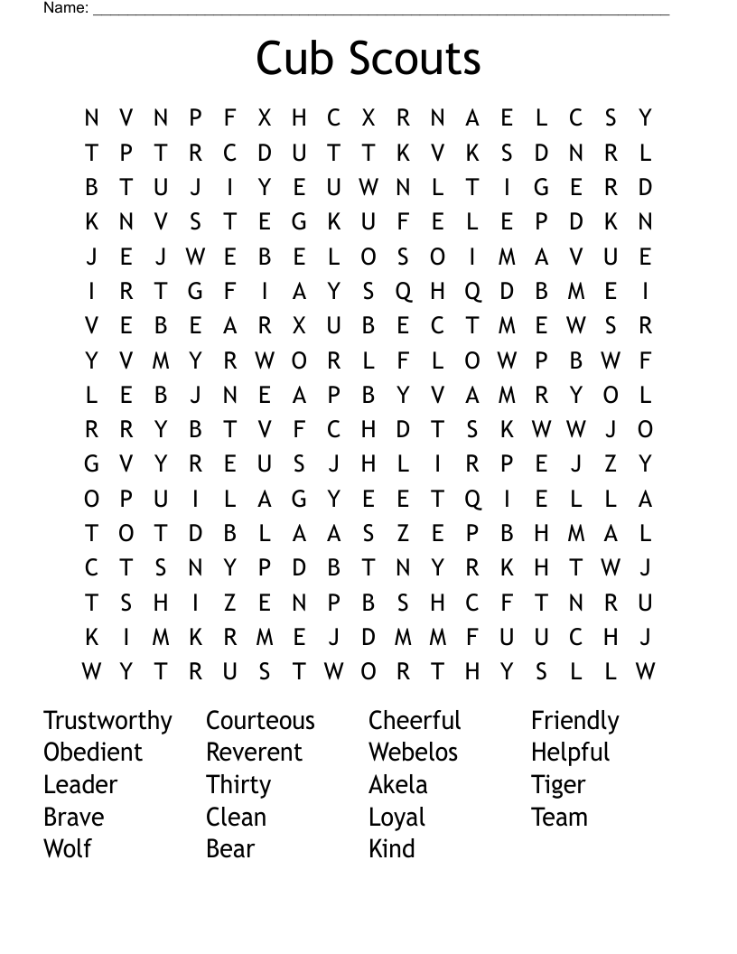 Cub Scouts Word Search