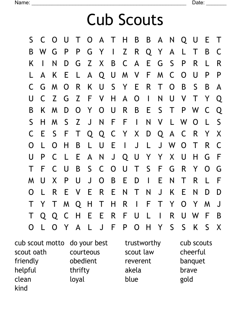 Cub Scouts Word Search