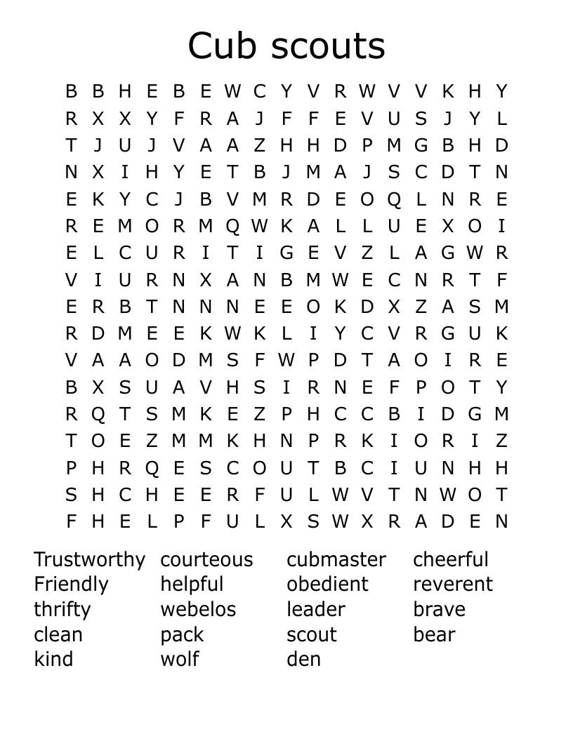 Cub scouts Word Search