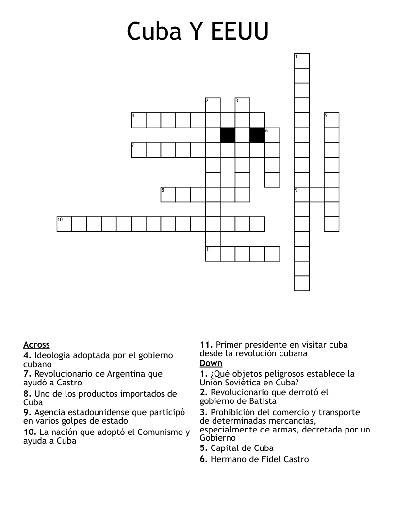 Cuba Y EEUU Crossword