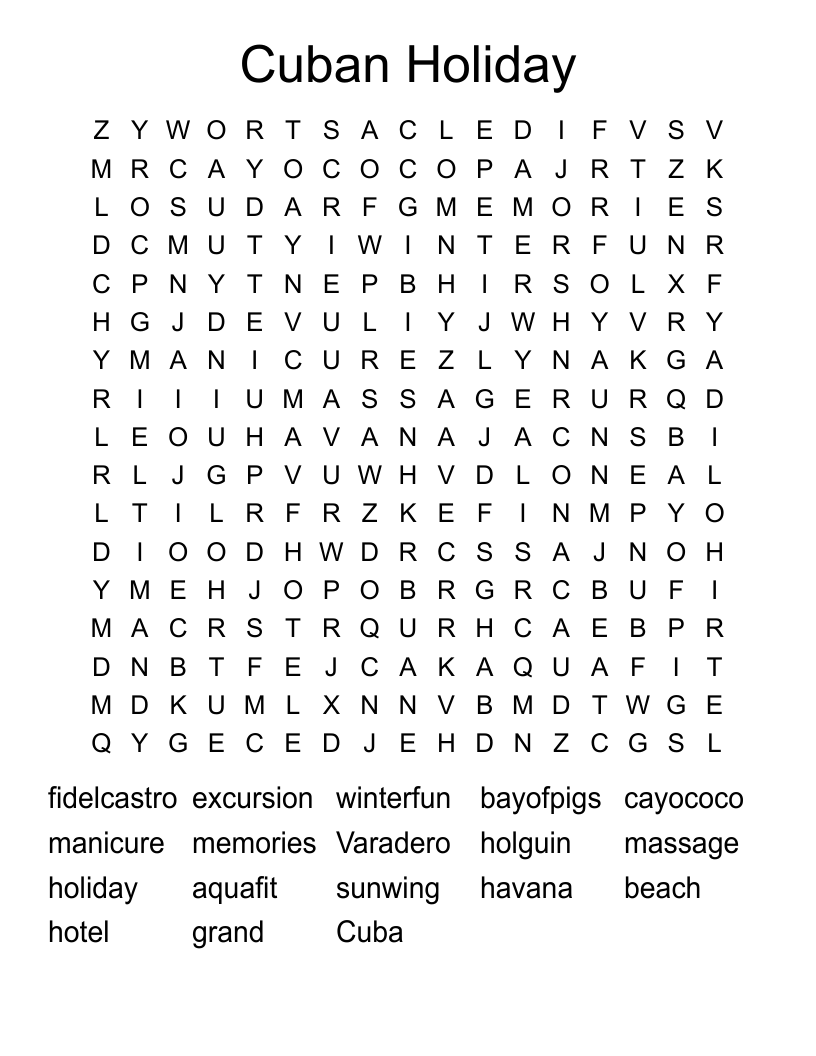 Cuban Holiday Word Search
