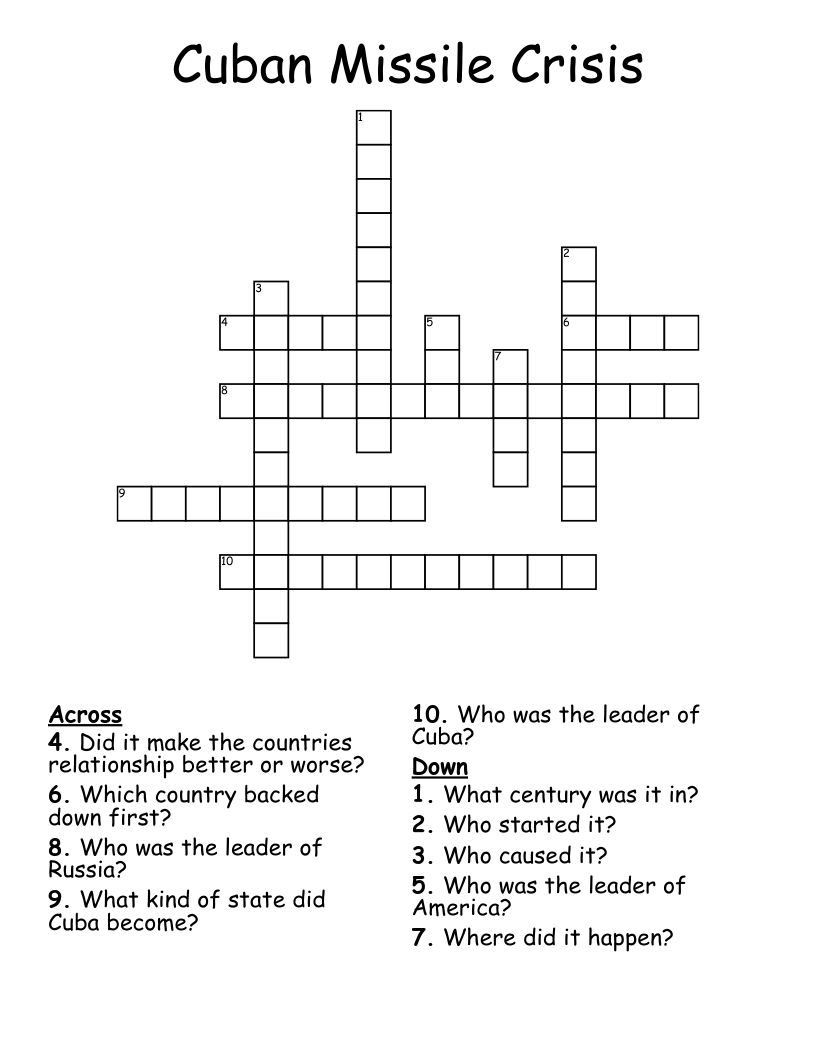 Cuban Missile Crisis Crossword