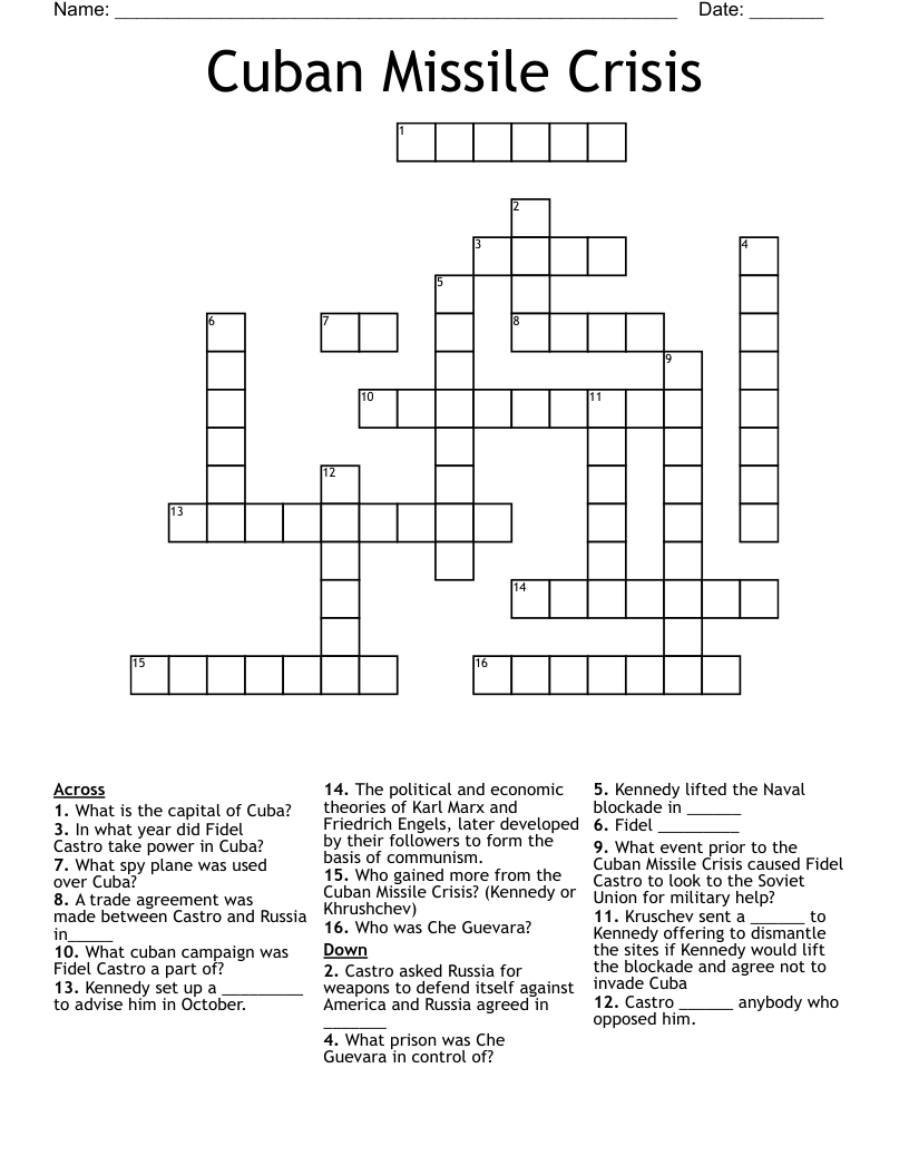 Cuban Missile Crisis Crossword