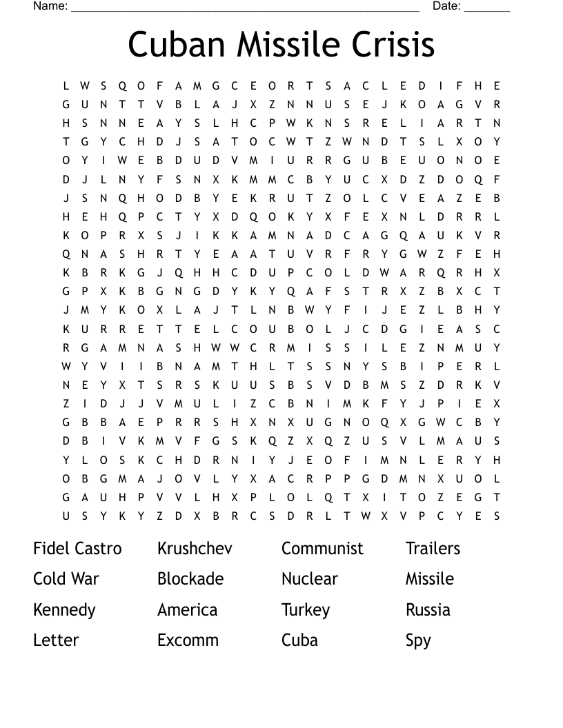 Cuban Missile Crisis Word Search