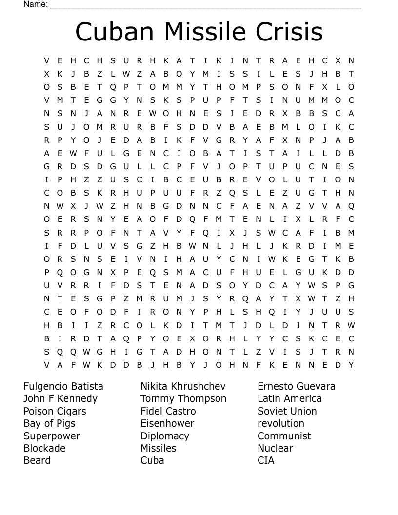 Cuban Missile Crisis Word Search