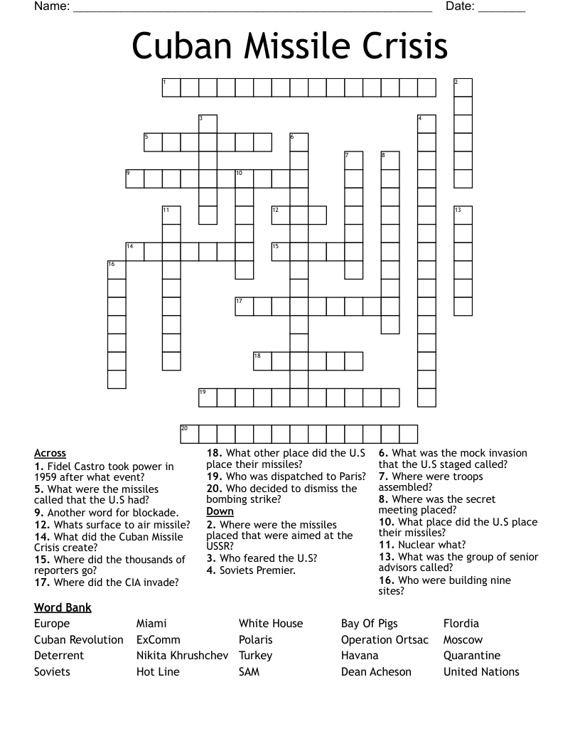Cuban Missile Crisis Crossword