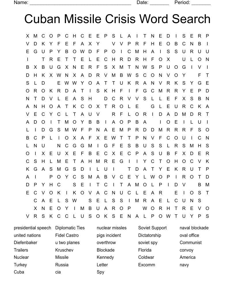 Cuban Missile Crisis Word Search