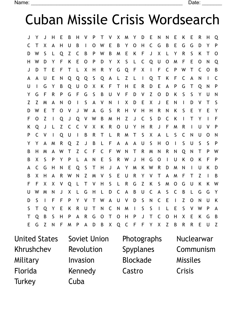 Cuban Missile Crisis Wordsearch