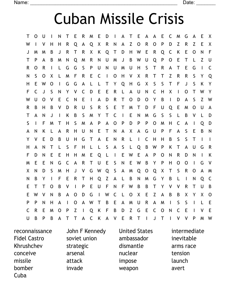 Cuban Missile Crisis  Word Search
