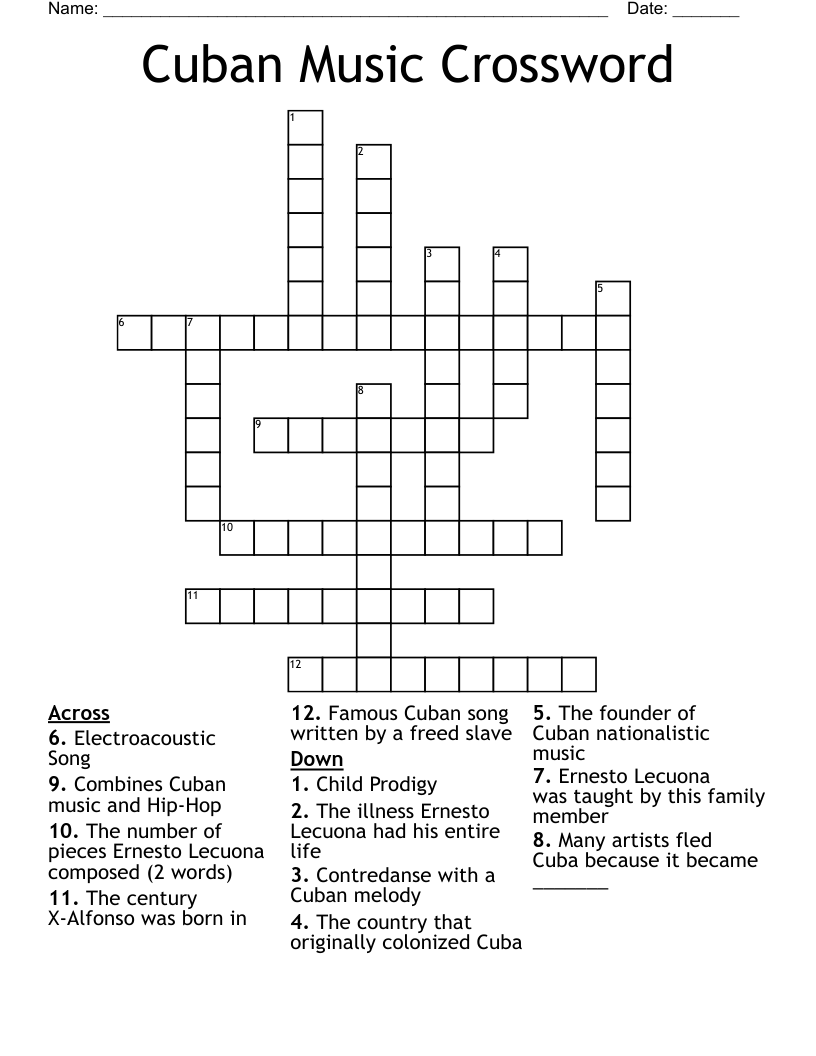 Cuban Music Crossword