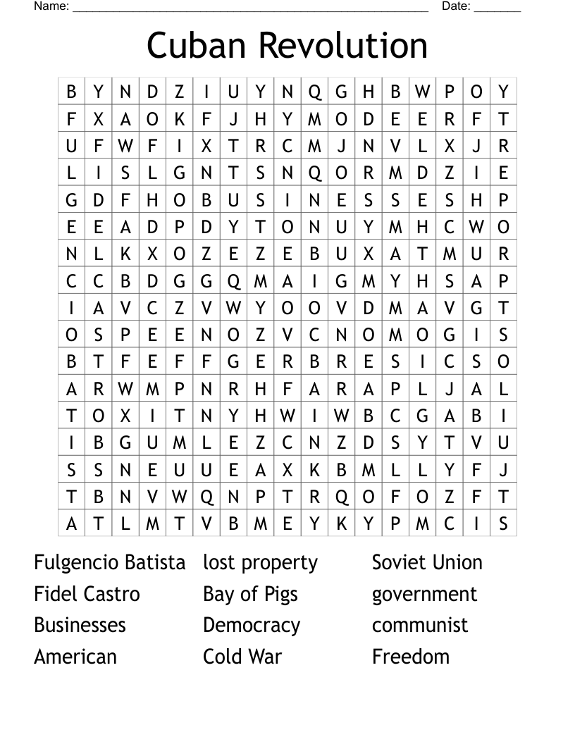Cuban Revolution Word Search