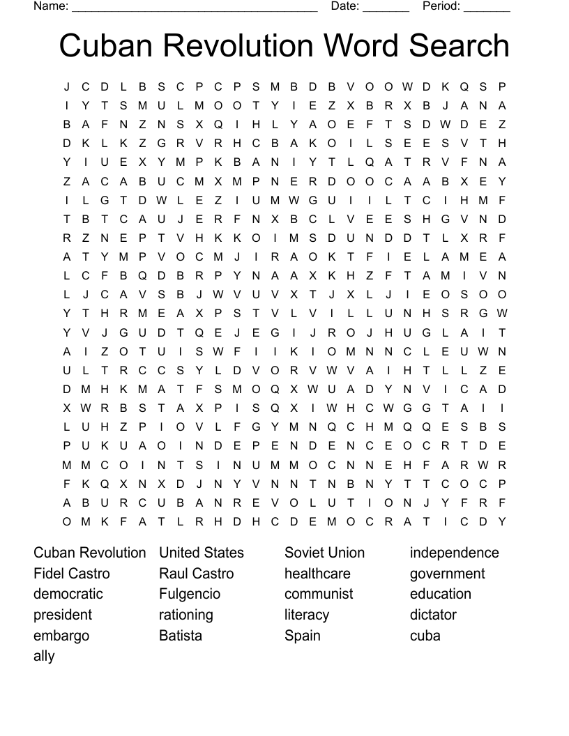 Cuban Revolution Word Search