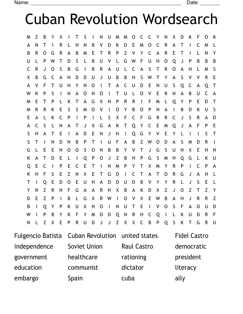 Cuban Revolution Wordsearch