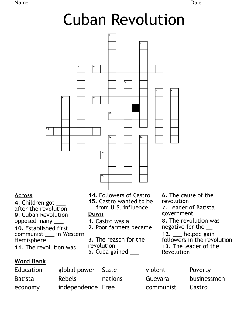 Cuban Revolution  Crossword