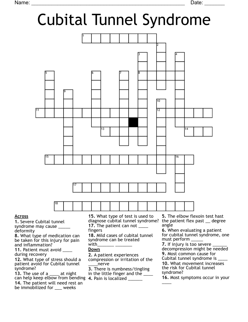 Cubital Tunnel Syndrome Crossword