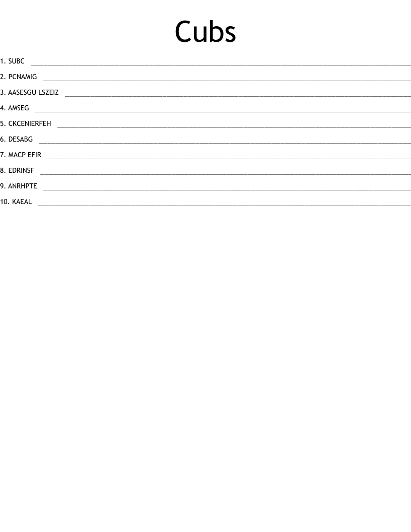 Cubs Word Scramble