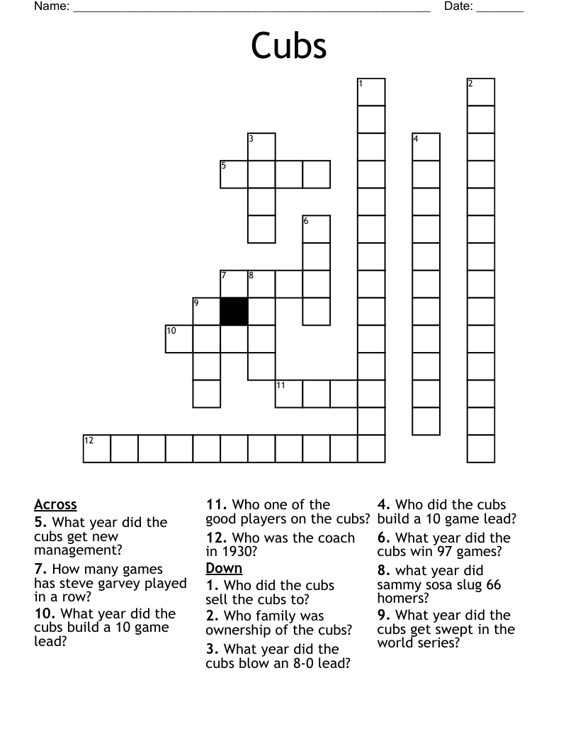 Cubs Crossword