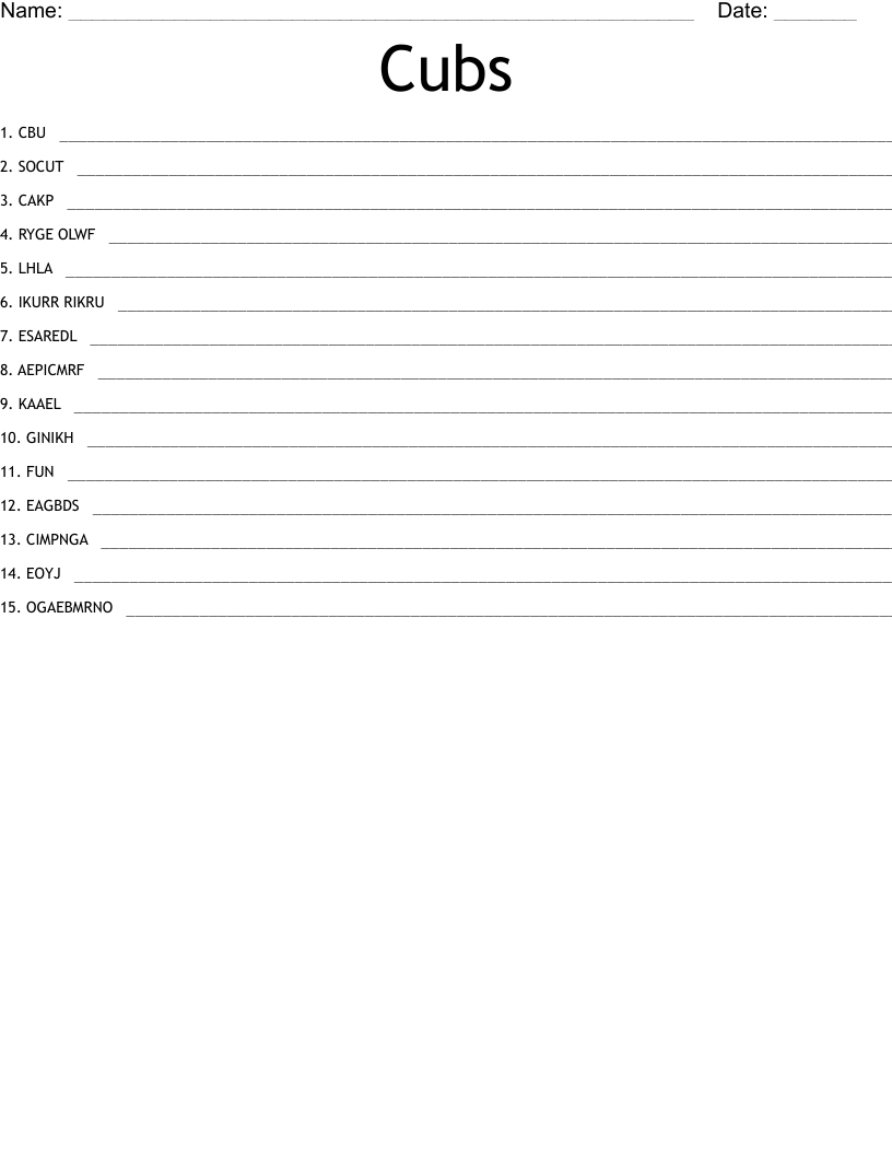 Cubs Word Scramble