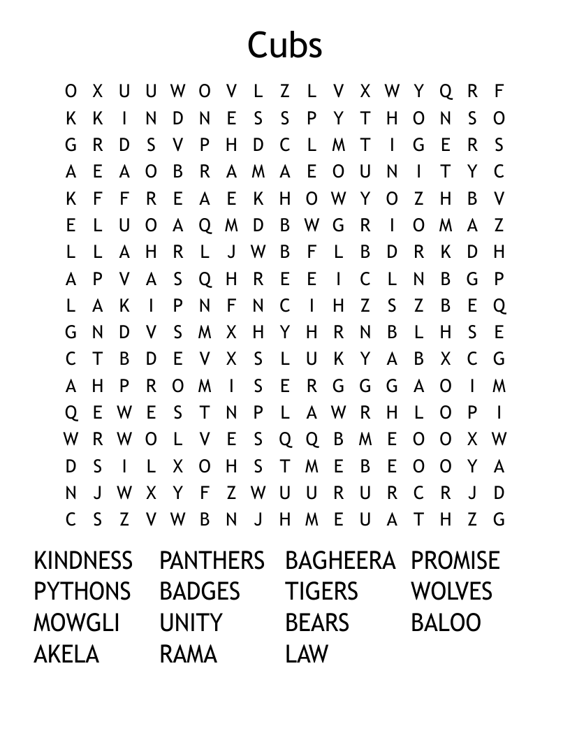 Cubs  Word Search