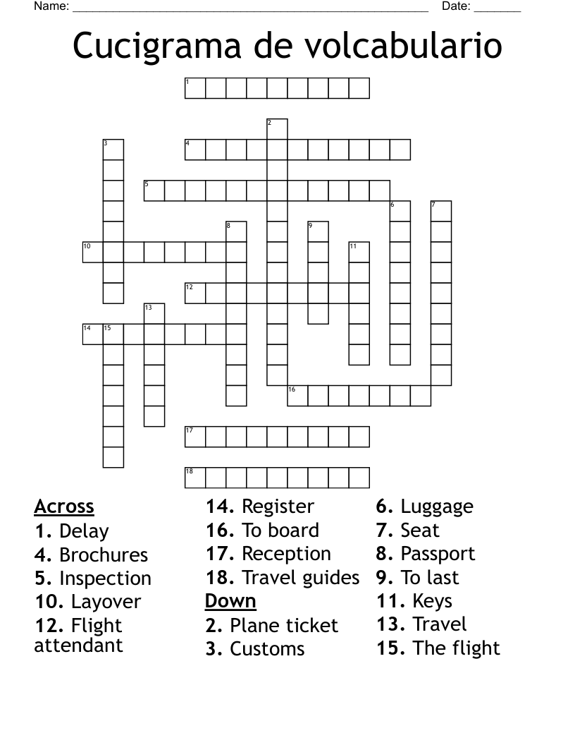 Cucigrama de volcabulario Crossword