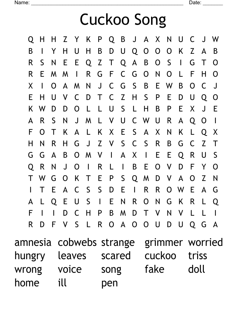 Cuckoo Song Word Search