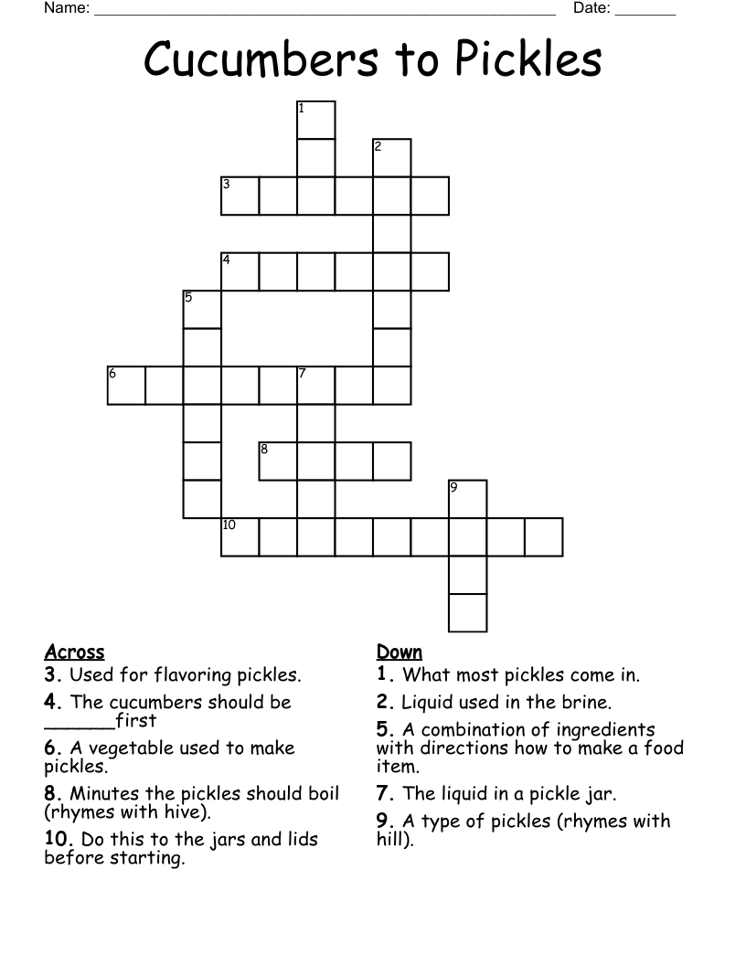 Cucumbers to Pickles Crossword