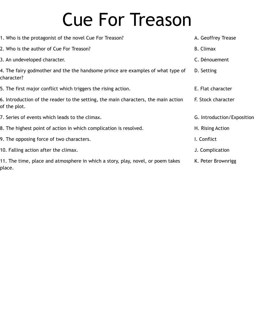 Cue For Treason Worksheet