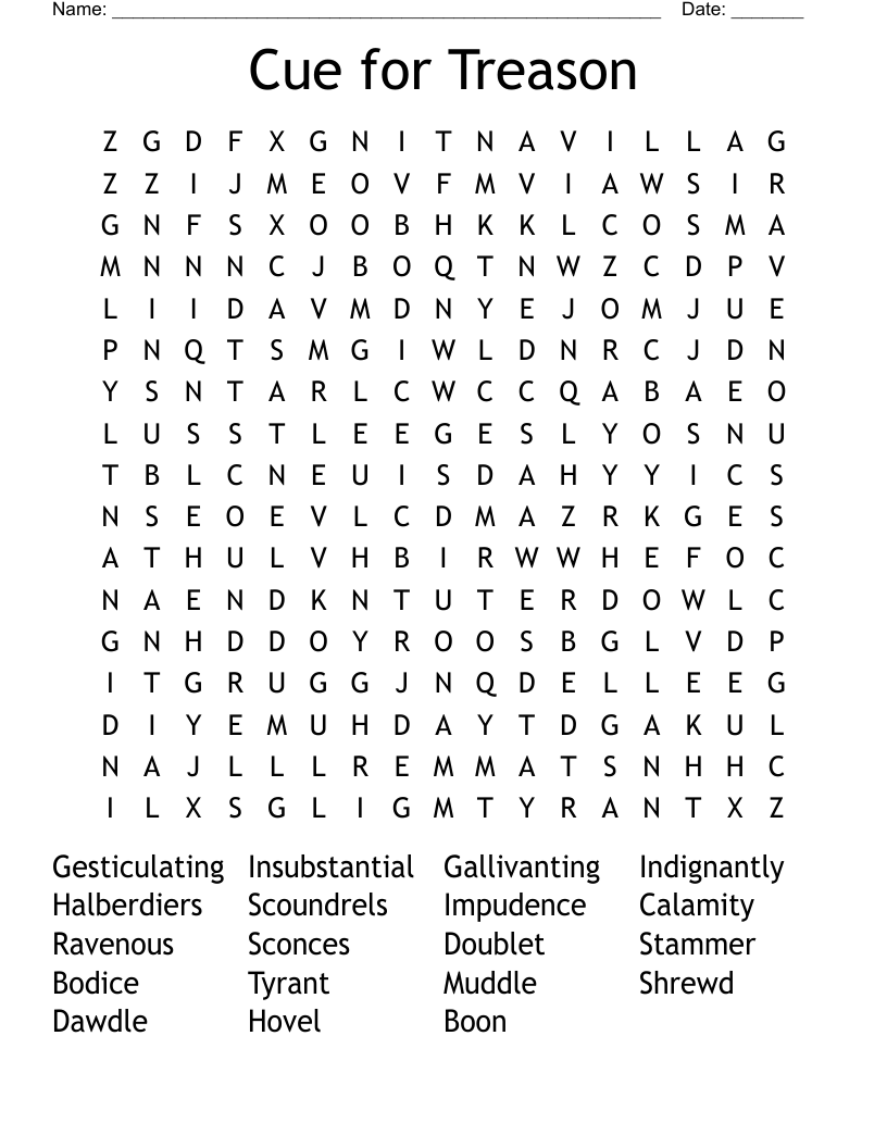Cue for Treason Word Search