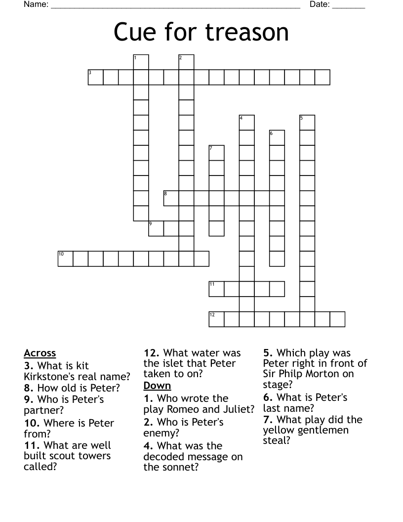 Cue for treason Crossword