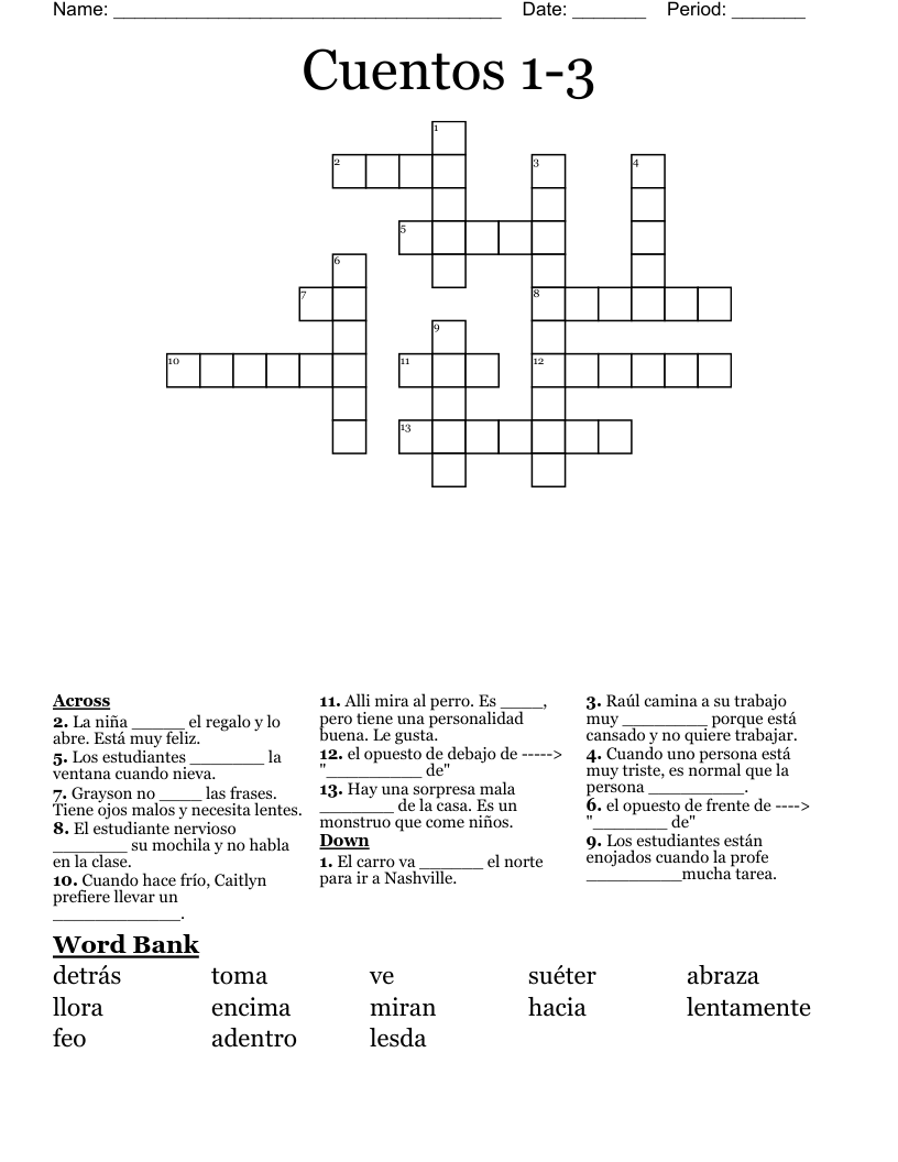 Cuentos 1-3 Crossword